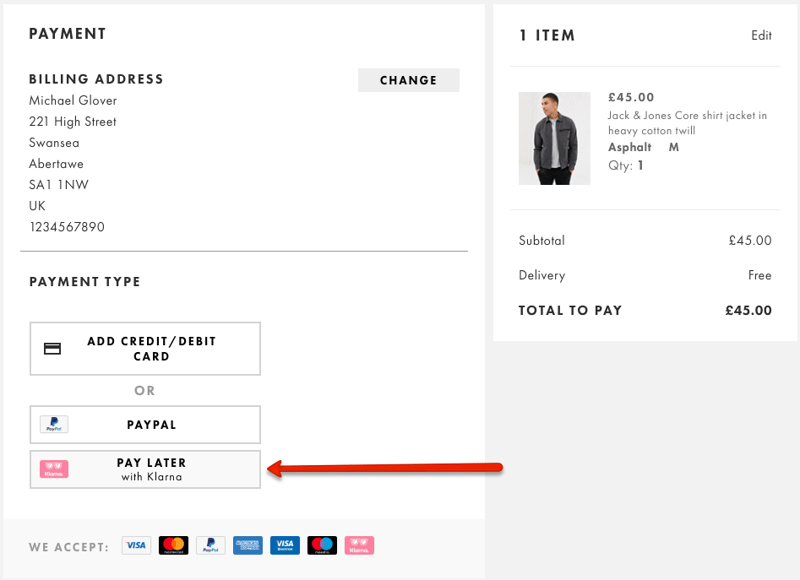 ASOS Klarna Payments